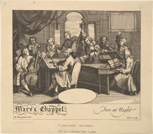 コンサート チケット - メアリーズ チャペル、ファイブ アット 夜、1799 年 5 月 1 日。 作： Jane Ireland