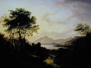 ダンバートン近郊のロモンク湖の広大な眺め（油彩・キャンバス 作： Jane Nasmyth
