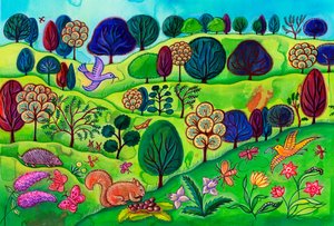 Paisagem campestre com esquilo, 2002 (pintura) 作： Jane Tattersfield