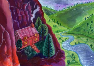 山の家、2002、（インクとガッシュ） 作： Jane Tattersfield
