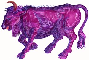 Raging Bull Taurus、1996、（インクとガッシュ） 作： Jane Tattersfield