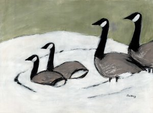 デイヴィッドの池のカナダガン、2019年頃（紙に木炭、水彩、ジェッソ） 作： Janel Bragg