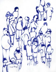 Crowd in Blue、2024年頃（ミクストメディア、紙）
