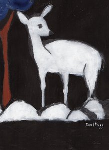 ワシントンパークの鹿 II, c.2017 （木炭、ジェッソ、カゼイン、紙） 作： Janel Bragg