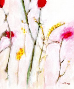 Floral in Orange and Lilac, c.2019 (紙に水彩、カゼイン) 作： Janel Bragg