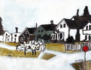 7番街の家々 2020年頃 （紙に水彩、カゼイン、木炭） 作： Janel Bragg