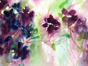紫色の水彩の花々