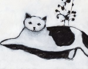 寝そべる猫トーマス 2018年頃（紙にミクストメディア）