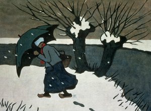 雪の嵐（紙に木版画） 作： Janet Fisher