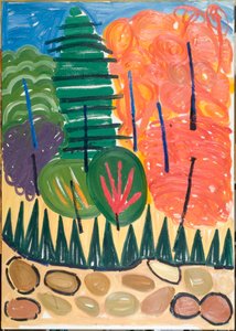 Blue Poles, 2007 （油彩・キャンバス 作： Janet McKenzie