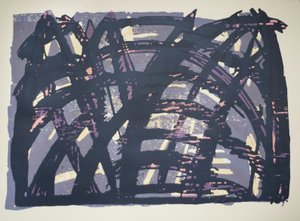 正面（ii）、2014年（チェーンソーの木版画とシルクスクリーン） 作： Janet McKenzie
