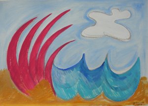 ワームストンの海、2013年（紙にガッシュと水彩画 作： Janet McKenzie