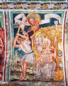 Hrastovlje要塞教会、三位一体教会、「彼らの祖先の最初の労働」、Janez Iz Kastva（1490年）によるフレスコ画の詳細、スロベニア 作： Janez Kastav