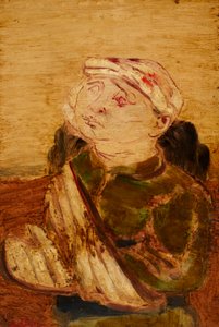 Wounded - 帽子をかぶった男の肖像 （アクリル、紙、ボード）