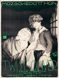 ハンガリーの映画製作会社Corvinによる無声映画「OliverTwist」のポスター 作： Janos Bednar