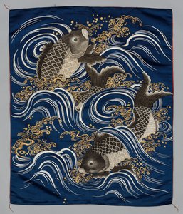 袱紗（ふくさ） 波の鯉 作： Japan, Meiji period