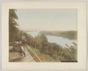 滋賀県石山からの琵琶湖（手彩色のモノクロ写真 作： Japanese Photographer