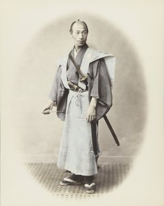 刀を持つ日本の男性（手彩色のモノクロ写真 作： Japanese Photographer