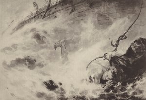 難破中にロープを持って上陸する日本の水夫 (リソ) 作： Japanese School