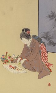 菊（クロモリソ）で遊ぶ少女 作： Japanese School