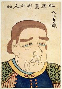 北米人ペリーの肖像（カラーリトグラフ） 作： 日本語学校