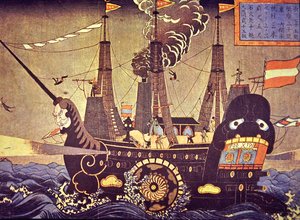 日本の画家が描いた1853年のアメリカ製横型蒸気船 作： Japanese School