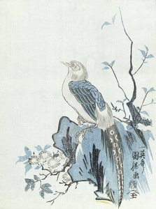バード・オン・ア・ロック（木版画 作： Japanese School