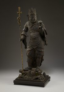 毘沙門天（毘沙門天、北の守護神）（木地に金属と金箔
