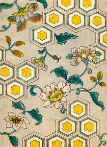 蜂の巣状の背景に咲く花 作： Japanese School