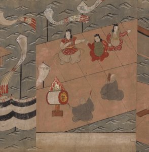 中国の音楽家、「大勝館」の挿絵（紙に墨・彩色） 作： Japanese School