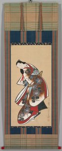 花魁、1700年代初頭（紙に掛け軸、インク、カラー） 作： Japanese School