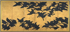カラス 17世紀初頭 六曲一双屏風 墨・金・紙 作： Japanese School