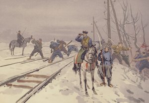 フンフツェ強盗団（クロモリト）による満州鉄道の破壊 作： Japanese School