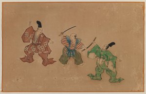剣を描く、アルバムの葉の絵（紙にインクと色） 作： Japanese School