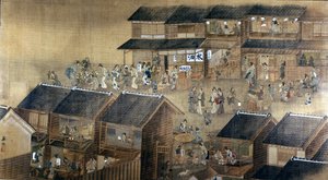 夜の江戸（紙にインクと色）