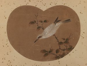 鳥の絵付け（直腸）（紙にインクと色） 作： Japanese School