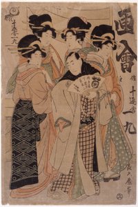 人物群（カラー木版画）