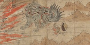 北野天神社の図説、13世紀後半（インク、カット金、紙） 作： Japanese School