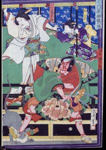 恋人たちが自殺を決意する、歌舞伎のシーン 作： Japanese School