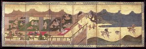 メリーメイキング（紙にインク、カラー、金箔）