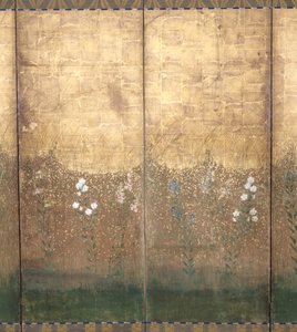 武蔵平野の月（紙に色と金）