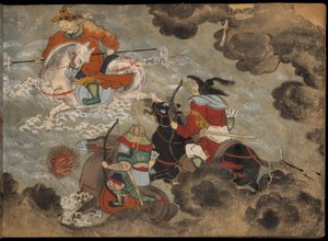 鬼と戦う騎兵 「大勝館」挿絵（紙本墨彩） 作： Japanese School