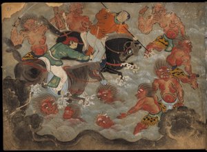 鬼と戦う騎兵 「大勝館」挿絵（紙本墨彩） 作： Japanese School