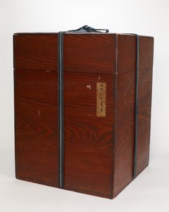 19世紀後半から20世紀初頭にかけての茶葉貯蔵瓶用の新しい外箱（木、綿） 作： Japanese School