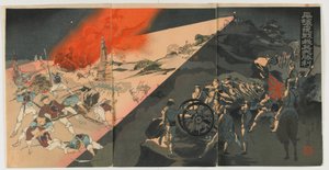 明治平平の夜戦、1894年（カラー木版） 作： Japanese School