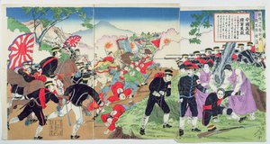 1894年から95年の日清戦争中の赤十字の看護師（カラー木版画）