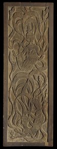 仏教アプサラス（木）のレリーフ彫刻が施されたパネル 作： Japanese School