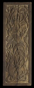 仏教アプサラス（木）のレリーフ彫刻が施されたパネル 作： Japanese School