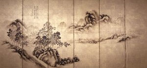 直訳：米飛後の風景、1810年頃（金箔にインク） 作： Japanese School