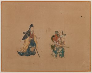侍と二人の盲人、アルバムの葉の絵（紙にインクと色）